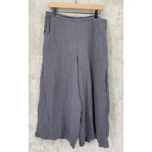 Match Point Linen Pants Womens Large Gray Wide Linen Lagenlook Made USA